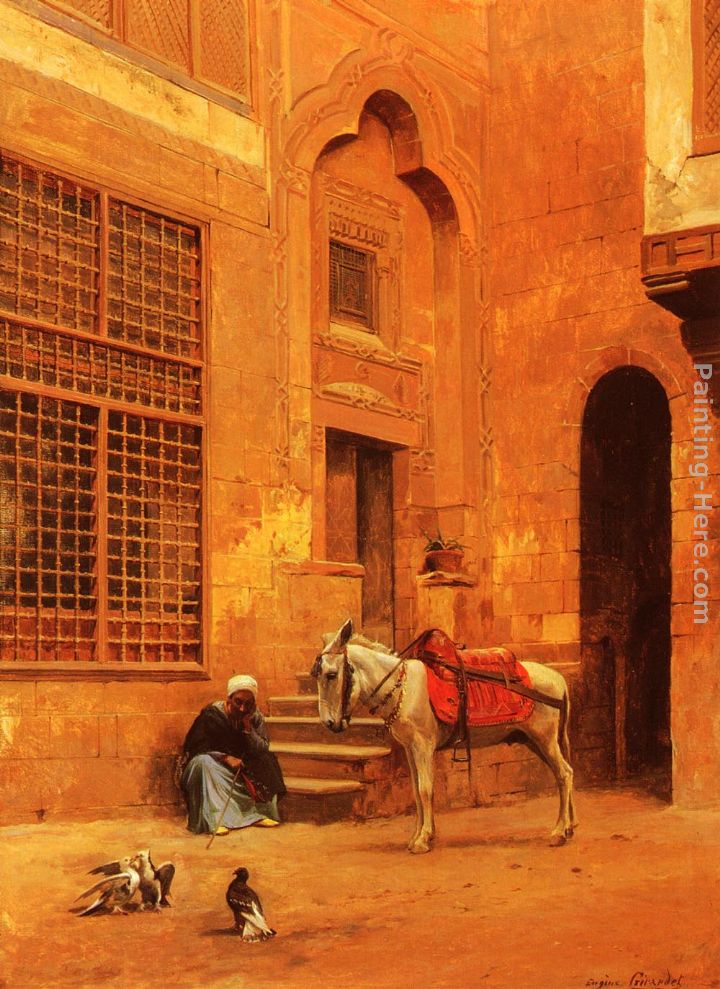 In The Courtyard painting - Eugene-Alexis Girardet In The Courtyard art painting